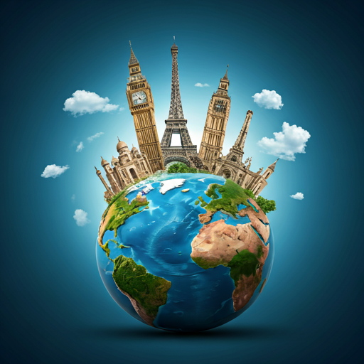 Hospitality & Tourism - Global landmarks popping out of a globe